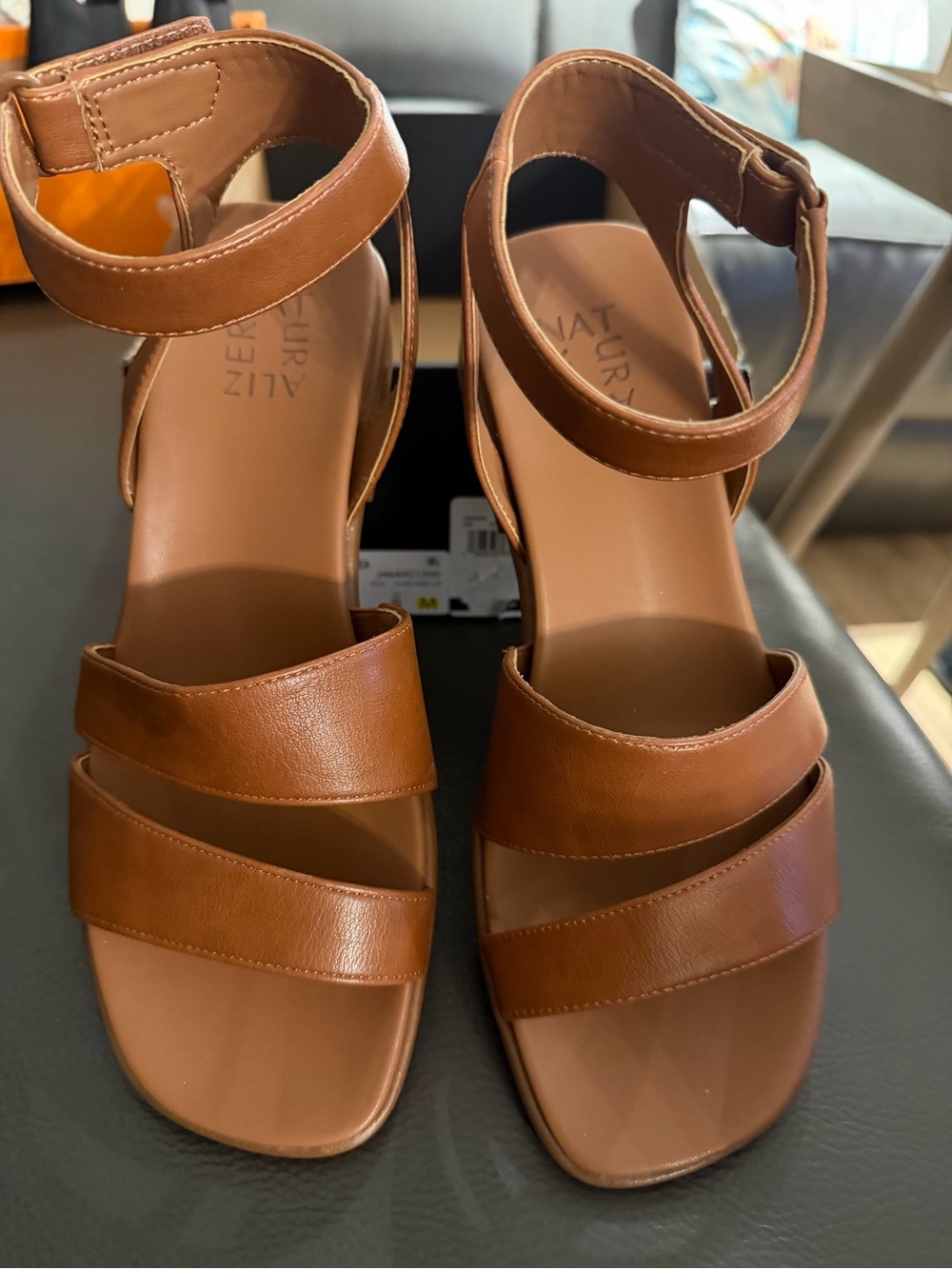 Naturalizer Tan Leather Strappy Ankle Heels
